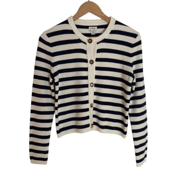 J. Crew Striped Cotton Lady Jacket Cardigan Sweater XSmall - Picture 2 of 5